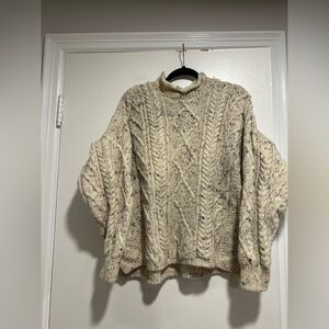 Vintage Irish Wool Sz: L Pullover Cable Knit Oatmeal Chucky Winter Sweater.